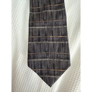 Ivy Crew Mens Silk Tie Black Grey Gold Abstract Striped Geometric Necktie